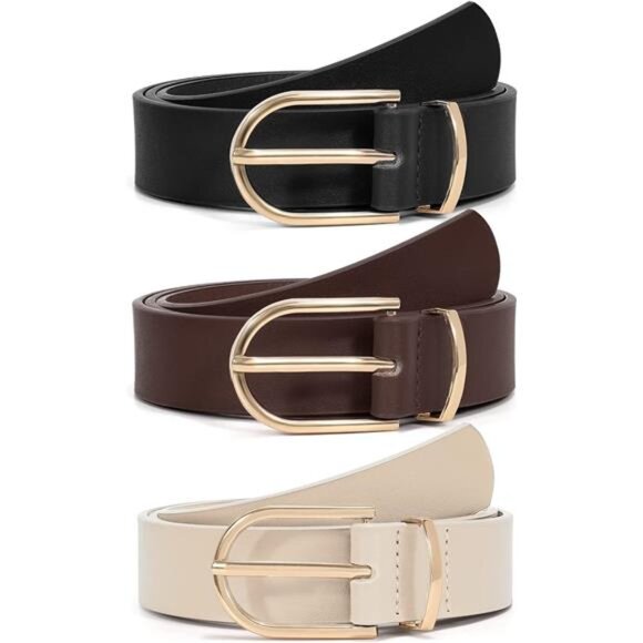 Accessories - 3 Pack Women's Belts for Jeans Pants Fashion Gold Buckle Ladies Dress